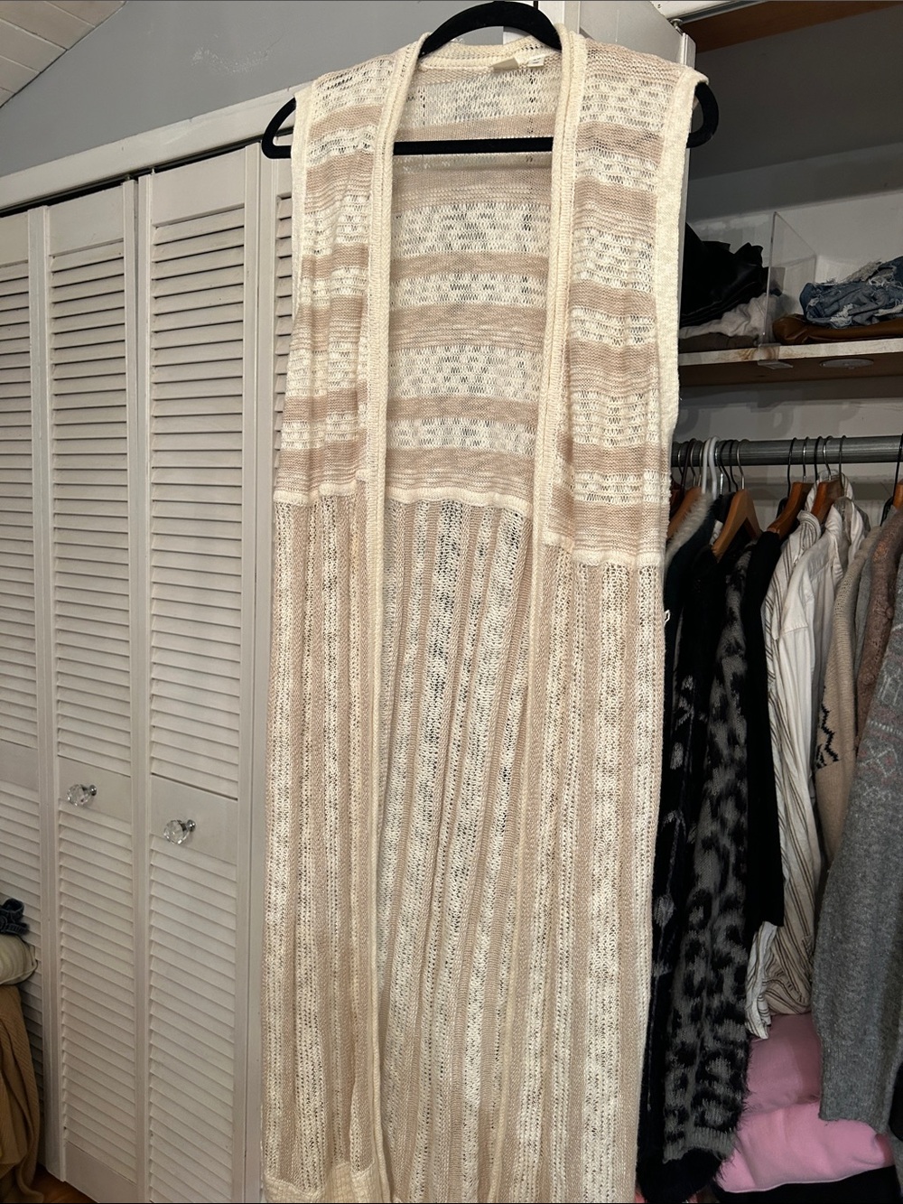 GAP Long Crochet Knit Maxi Vest in Beige and Cream